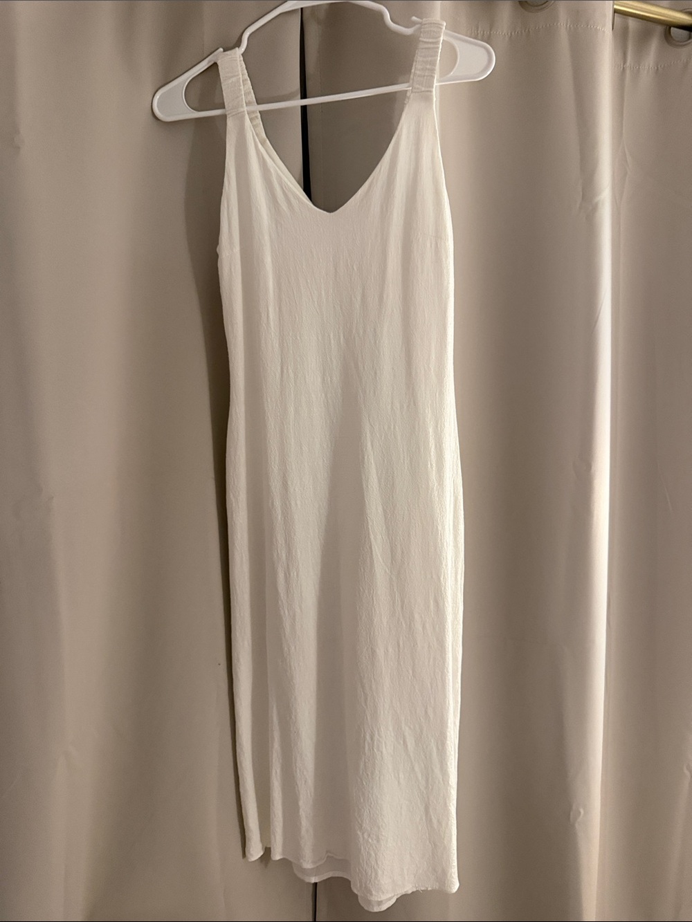 Sage White V-Neck Midi Slip Dress